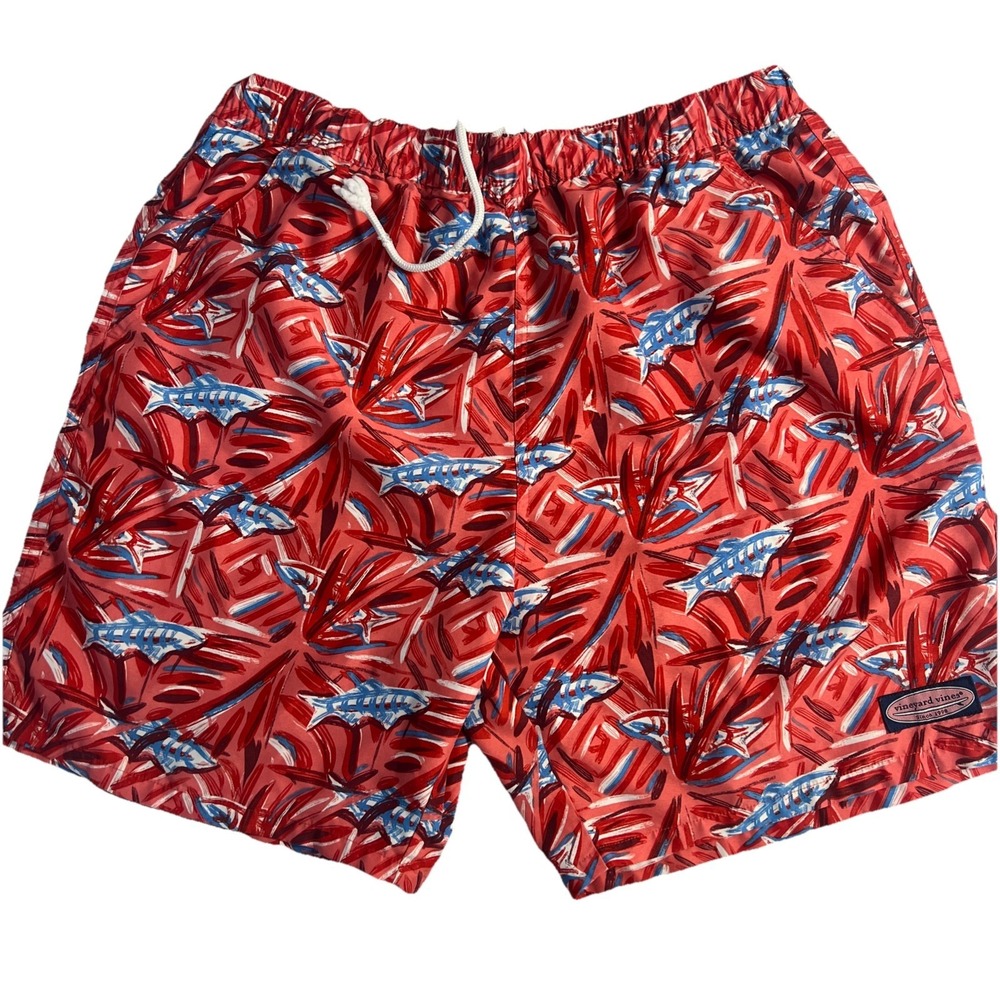 Vineyard Vines Medium Shorts Mens Lined Drawstring Swimwear Board Shorts Fish
